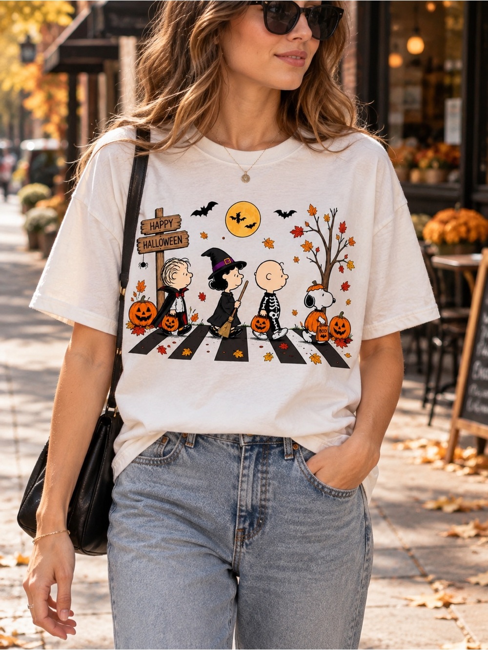 Happy Halloween Costumes Shirt Friends Crosswalk Graphic Tee Gildan White